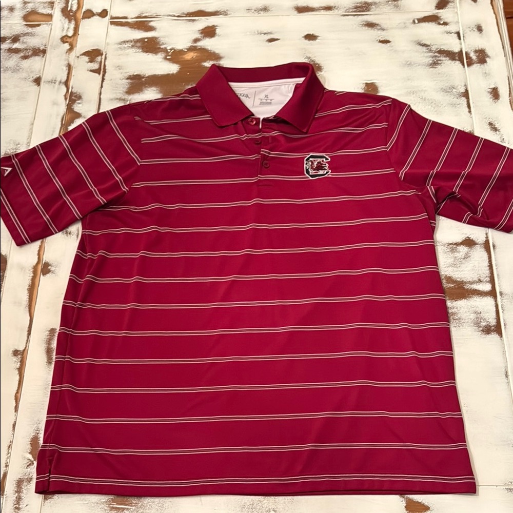 South Carolina Gamecocks Antigua Polo Shirt with Stripes and Classic Collar